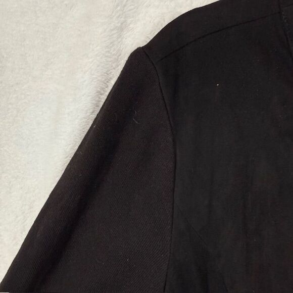 H by Halston Faux Suede Jacket w/ Sweater Knit Sleeves Black Zip Front Size 14 - Picture 4 of 14